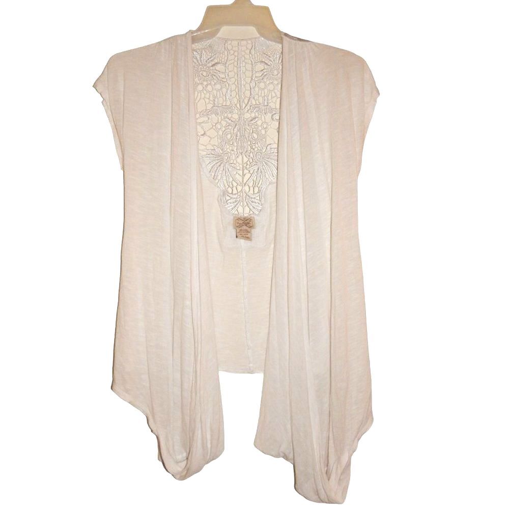 Eyelash Couture women’s small white open front crochet back cardigan